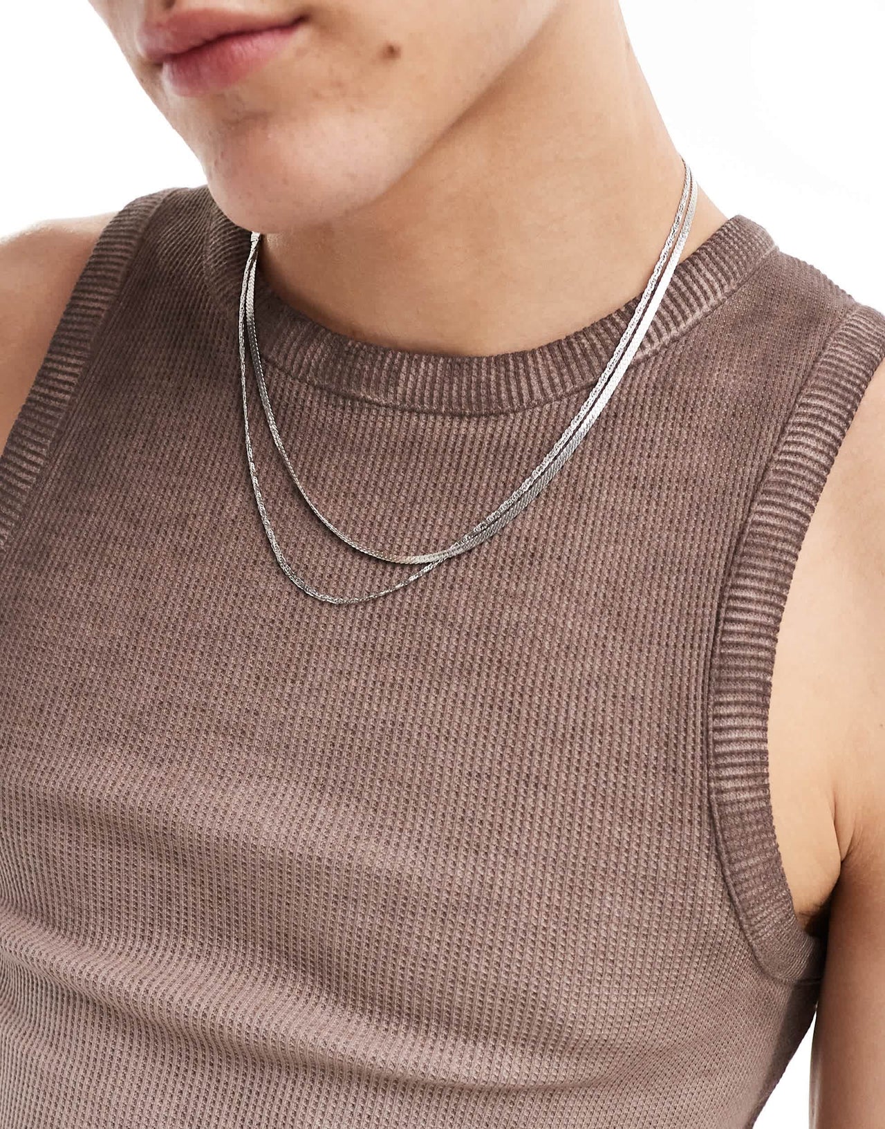 COLLUSION  waffle muscle festival vest in brown with oil wash and tattoo print