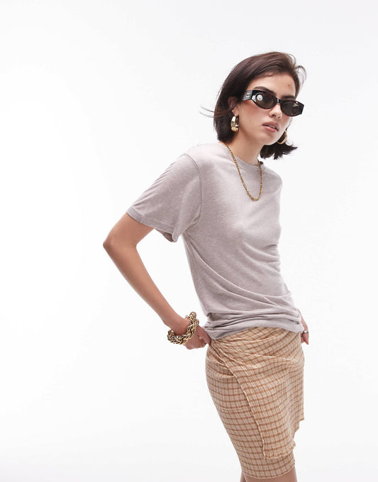 Topshop premium modal tee in oat marl