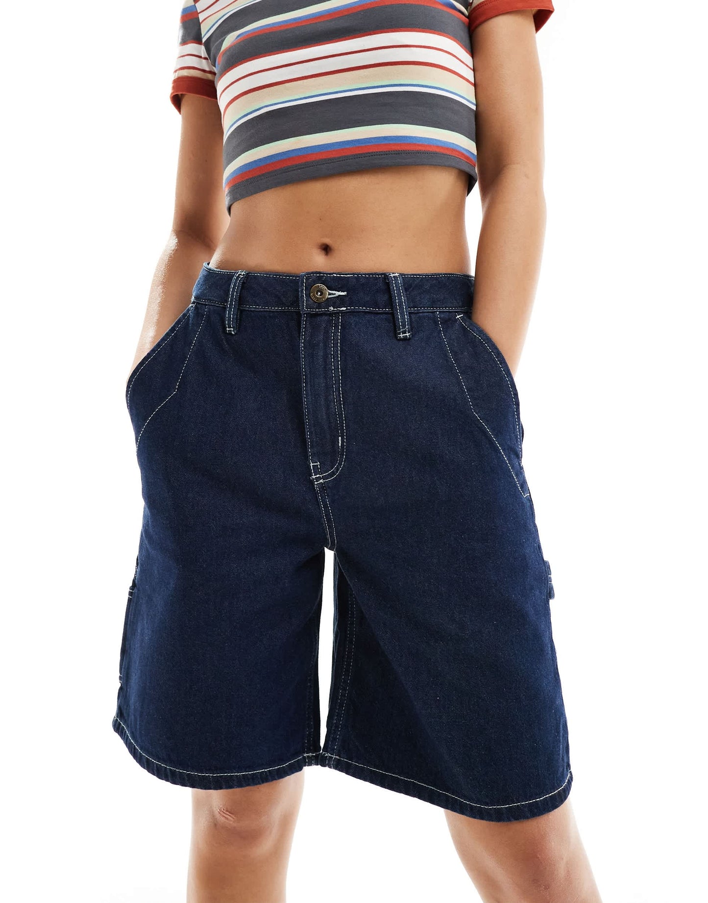 Vans groundwork long denim shorts in indigo blue