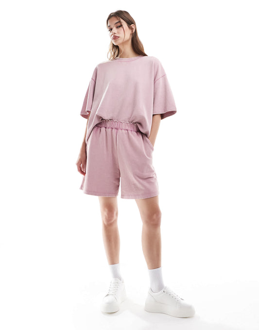 ASOS DESIGN co-ord longline shorts in washed pink