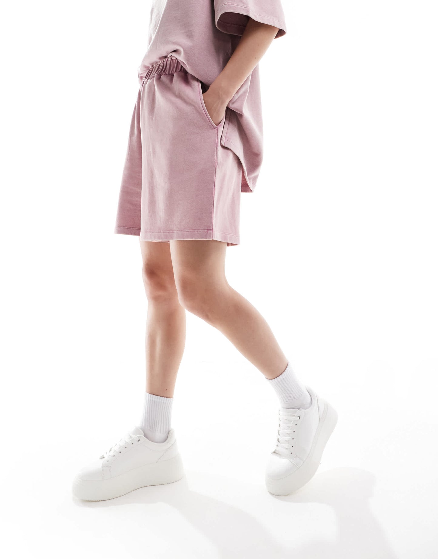 ASOS DESIGN co-ord longline shorts in washed pink