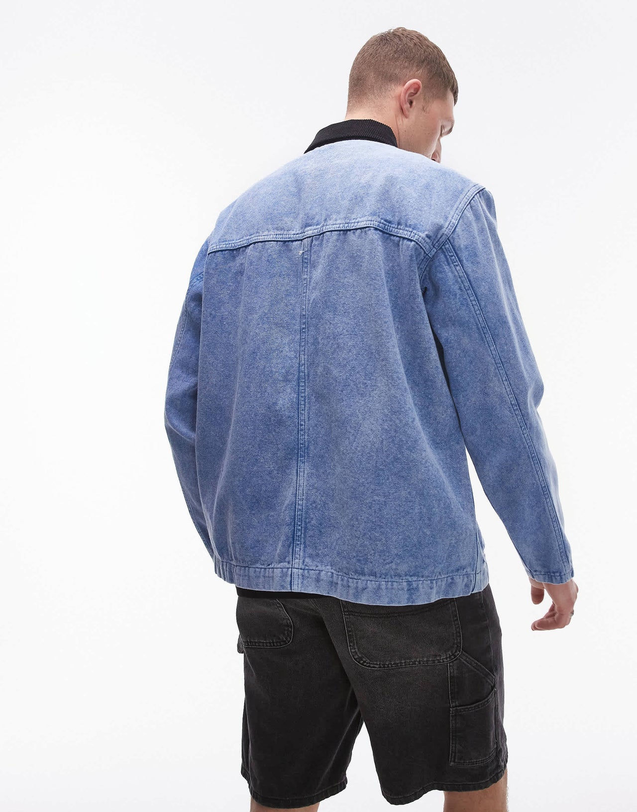 Topman acid wash workwear jacket with contrast collar