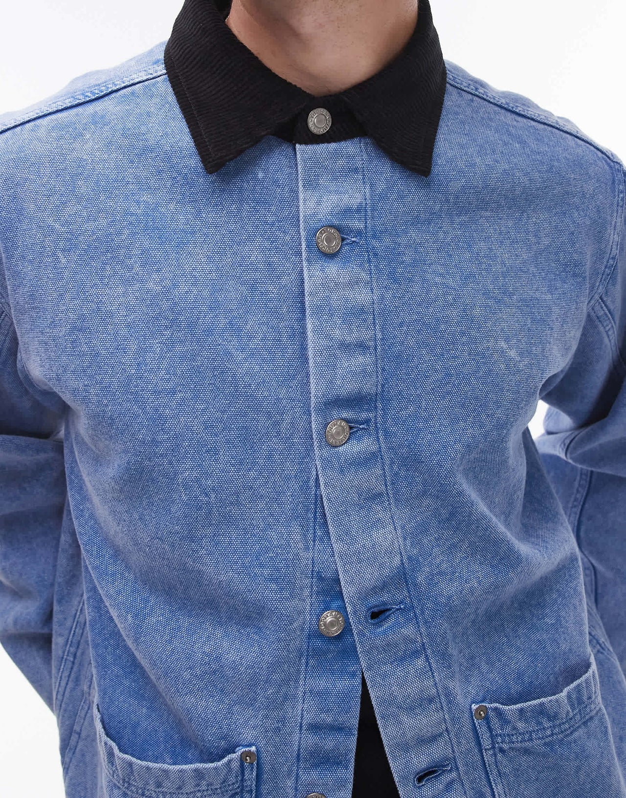 Topman acid wash workwear jacket with contrast collar
