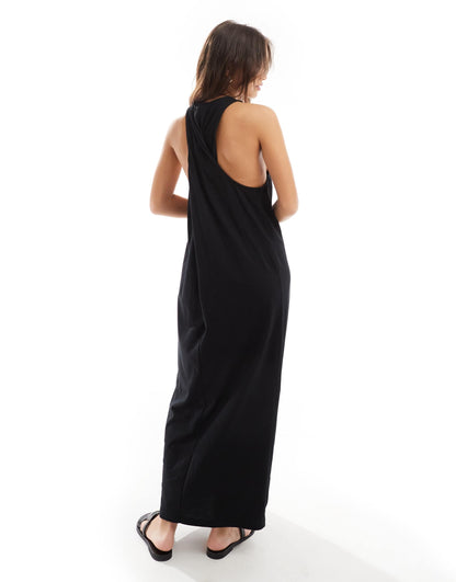 ASOS DESIGN twist back column midi dress in black