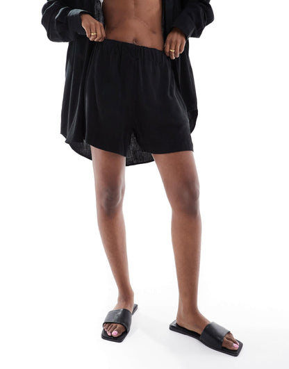 Weekday Ava co-ord linen mix shorts in black