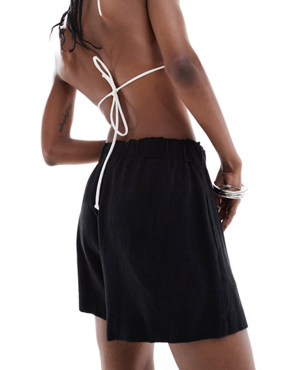 Weekday Ava co-ord linen mix shorts in black