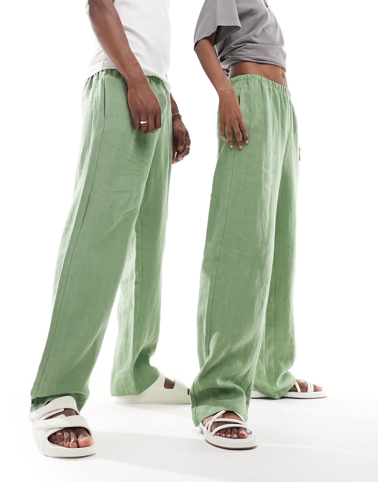 Weekday Unisex Seth linen trousers in green exclusive to ASOS