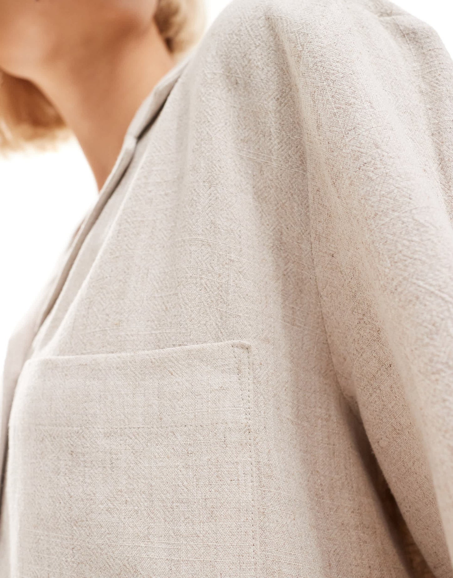 Weekday Mira linen mix short sleeve blouse in off-white