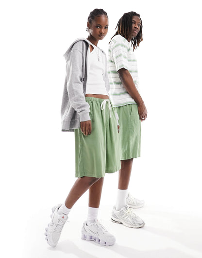 Weekday Unisex Patrik linen shorts in green exclusive to ASOS