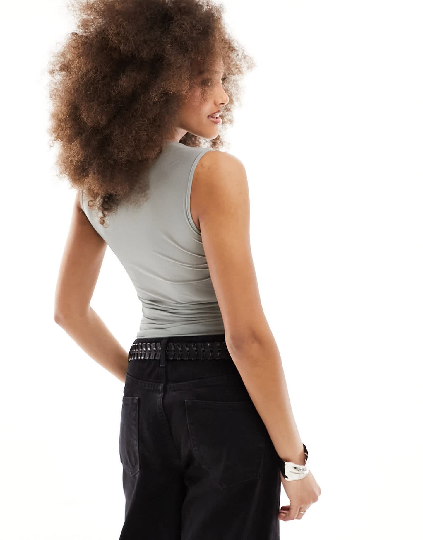 Weekday Klara semi sheer tank top in grey