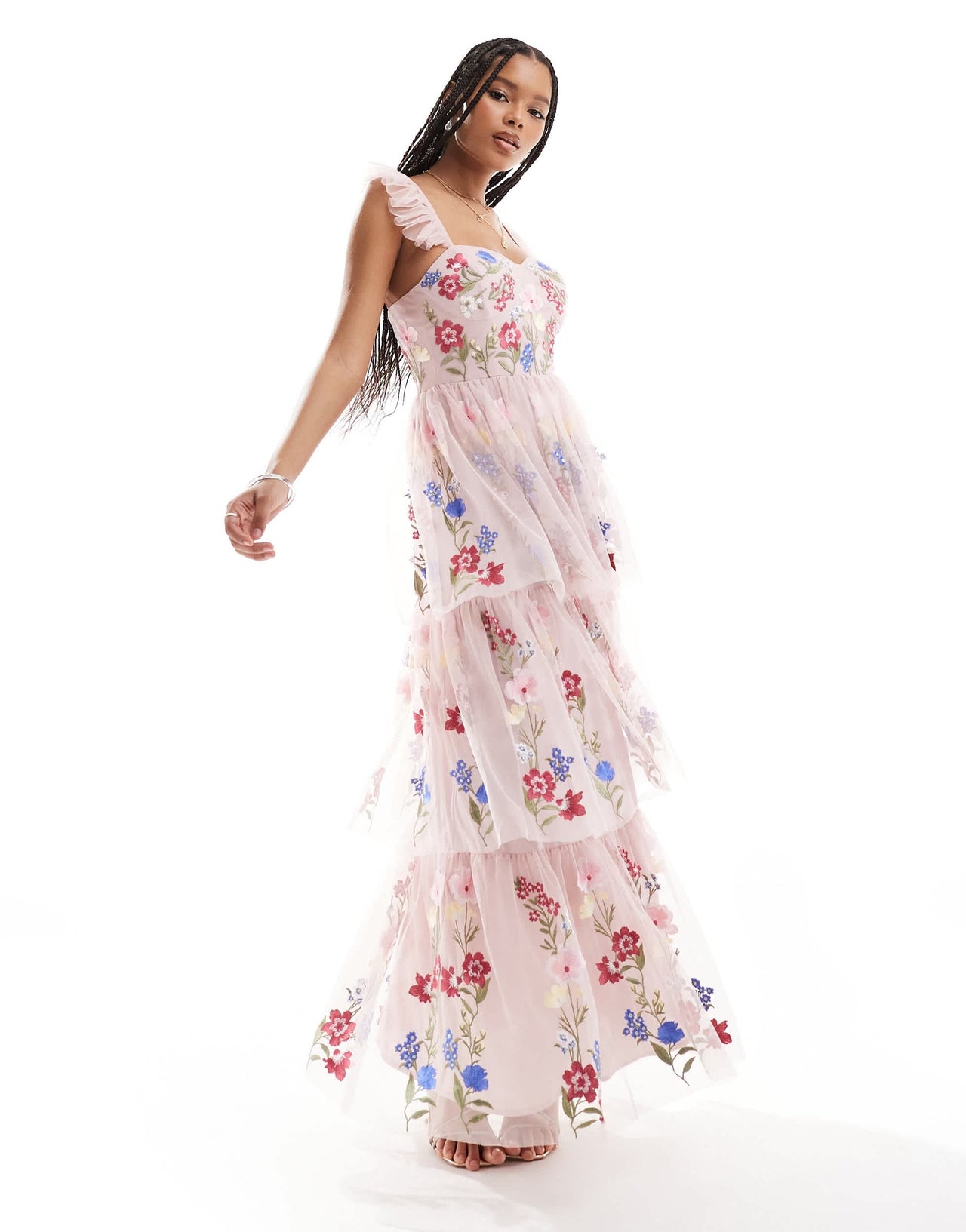 Maya premium embroidered maxi dress in blush