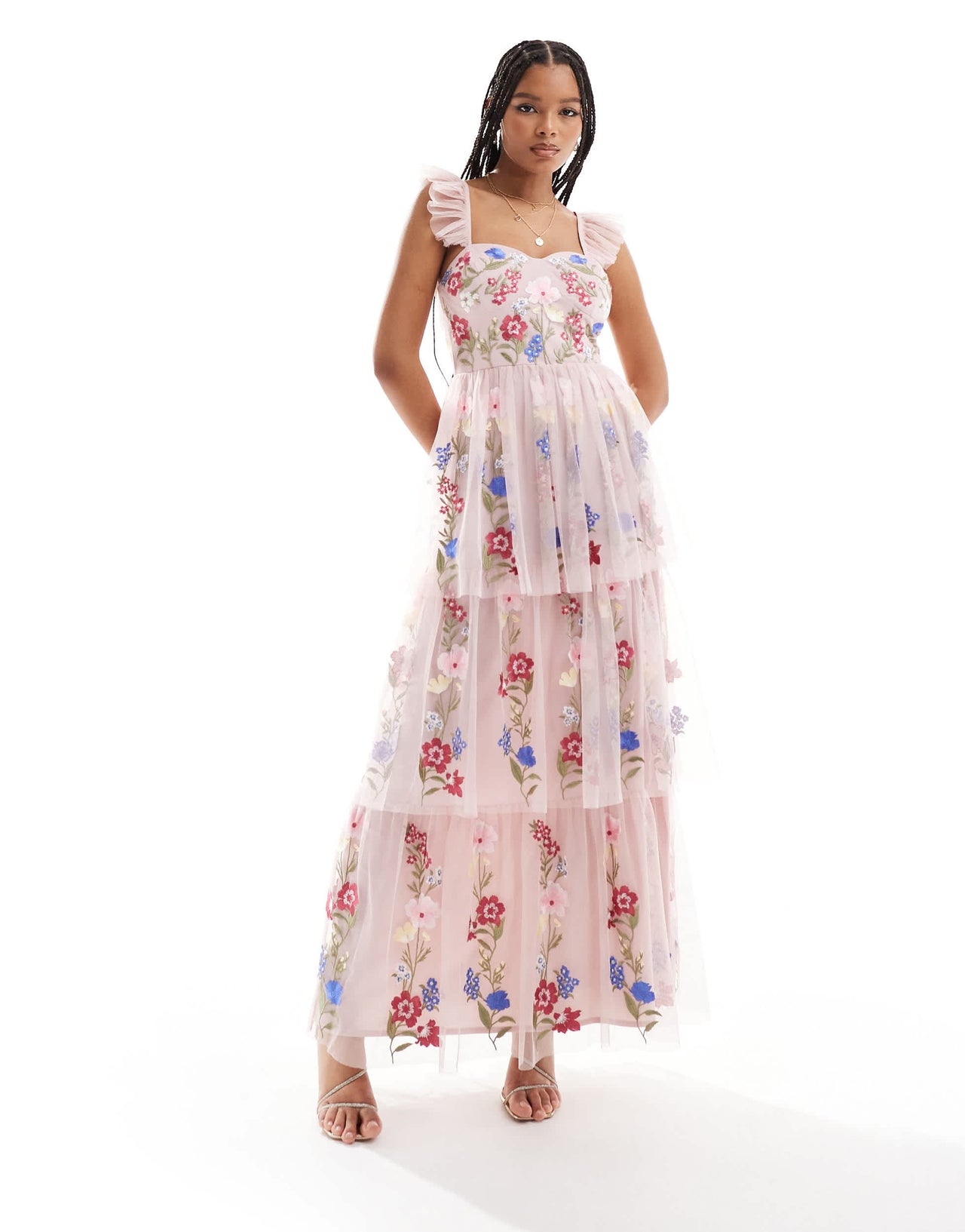 Maya premium embroidered maxi dress in blush