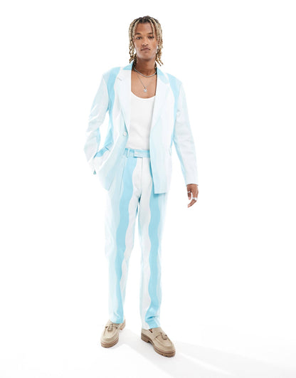 Viggo suit oversized trousers in wave print in light blue