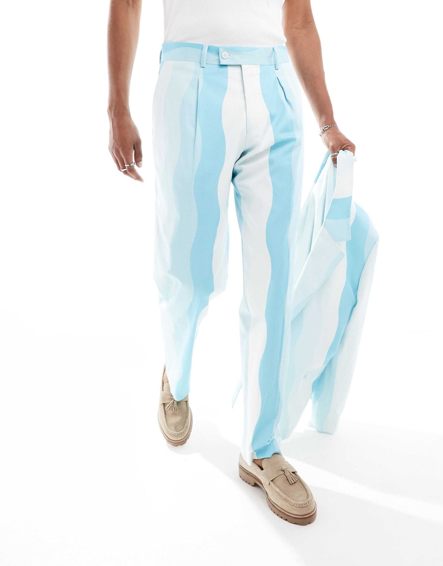 Viggo suit oversized trousers in wave print in light blue