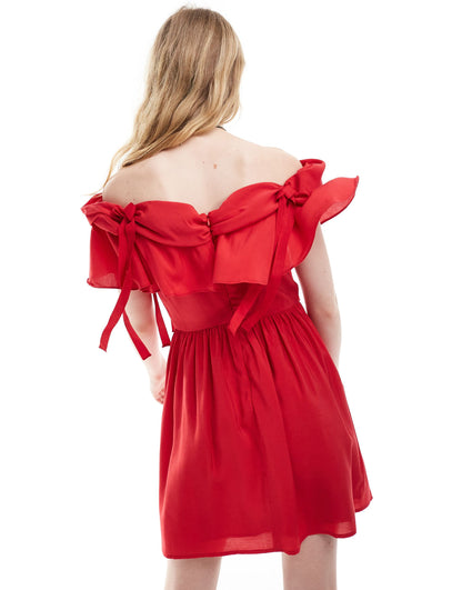 Dream Sister Jane drape bow mini dress in red