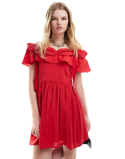 Dream Sister Jane drape bow mini dress in red
