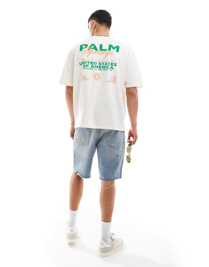 ASOS DESIGN oversized t-shirt in beige with Palm Springs back print