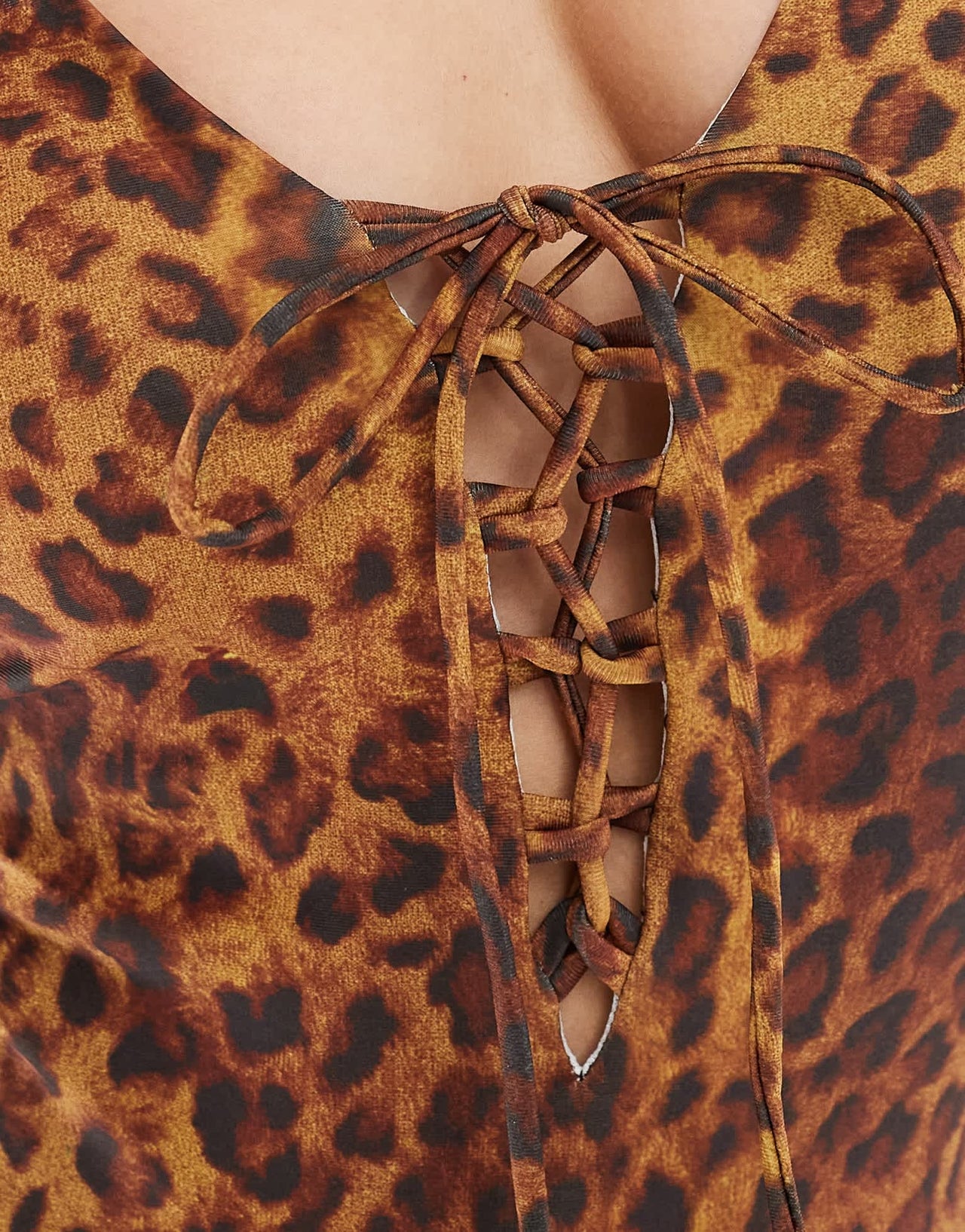 Reclaimed Vintage swimsuit with tie front in leopard print