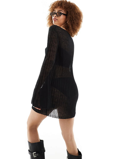 Weekday Molly sheer knit mini dress in black