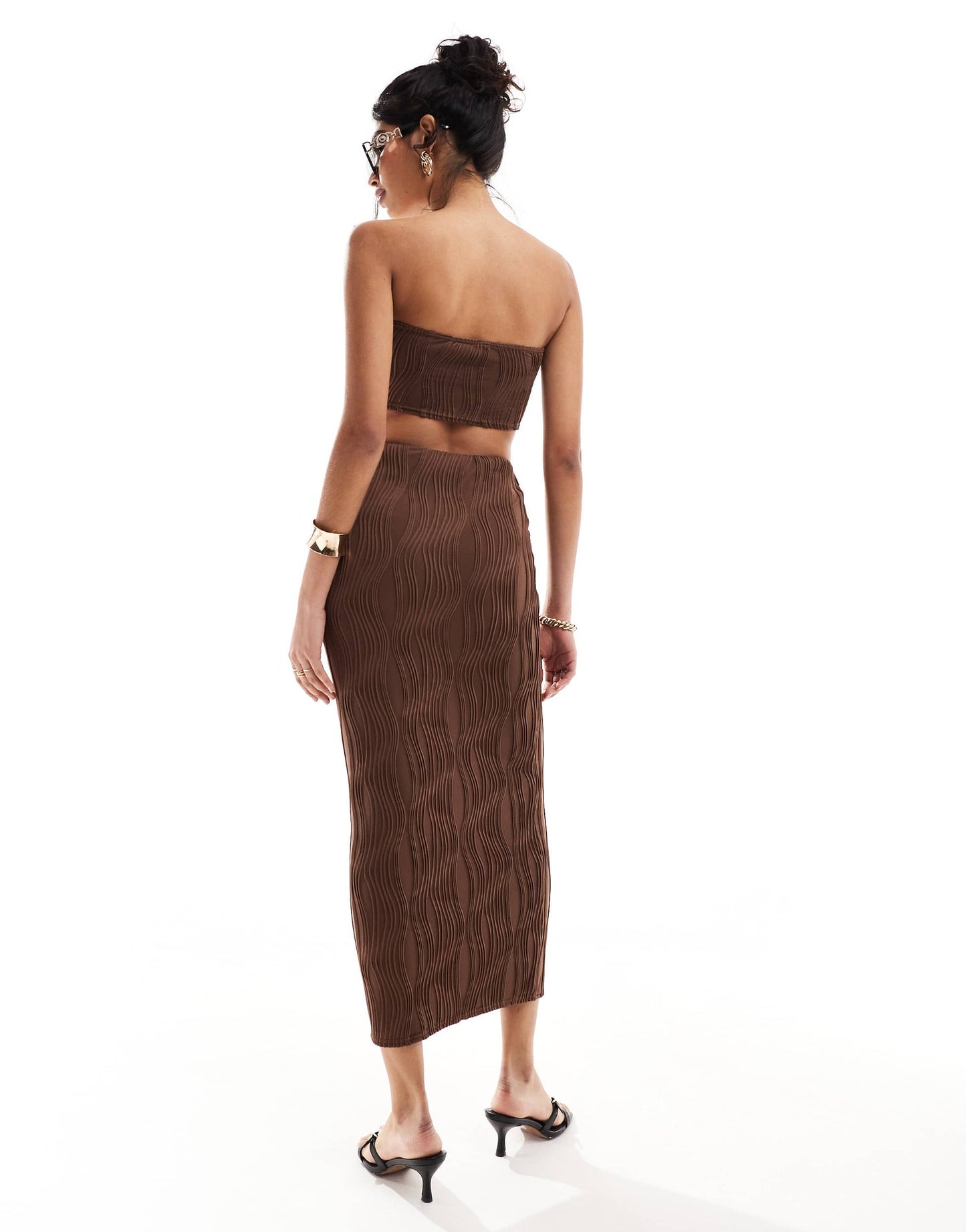 New Look ripple midi skirt in chocolate