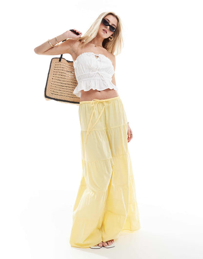 New Look ruched tie front bandeau top in white