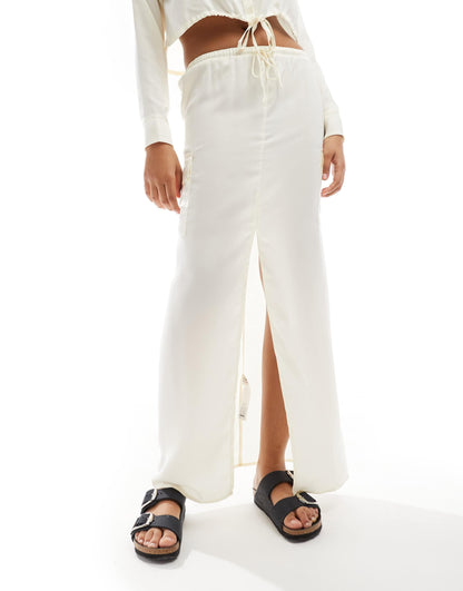 ASOS DESIGN utility co-ord maxi skirt in cream