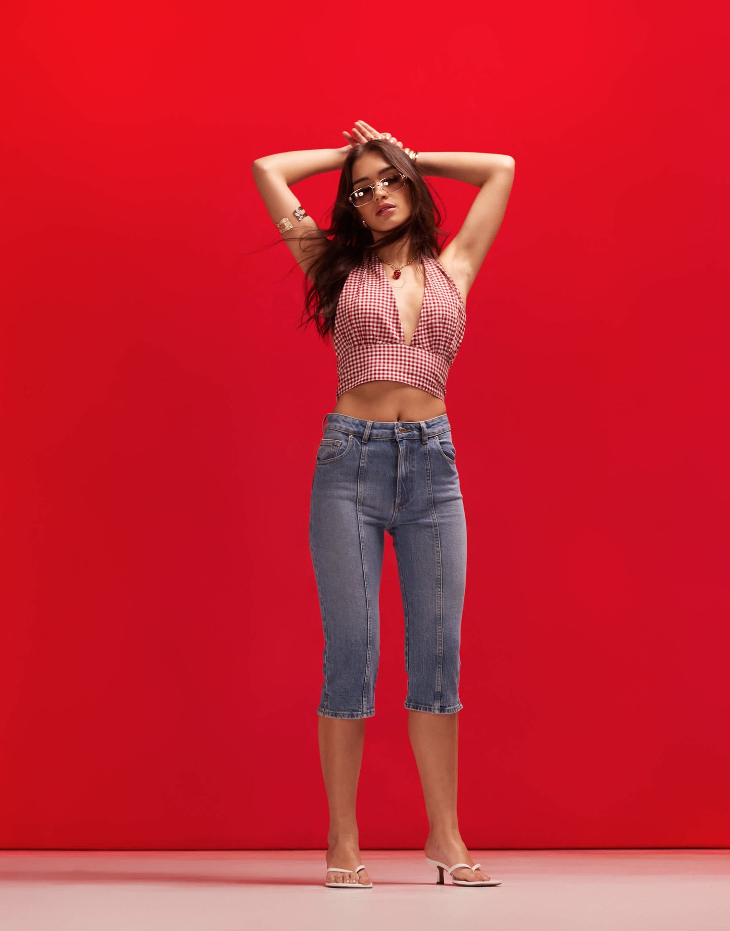 ASOS DESIGN capri jean in mid wash blue