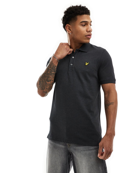 Lyle & Scott icon logo pique polo in charcoal marl