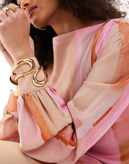 & Other Stories long sleeve satin maxi dress in pink print