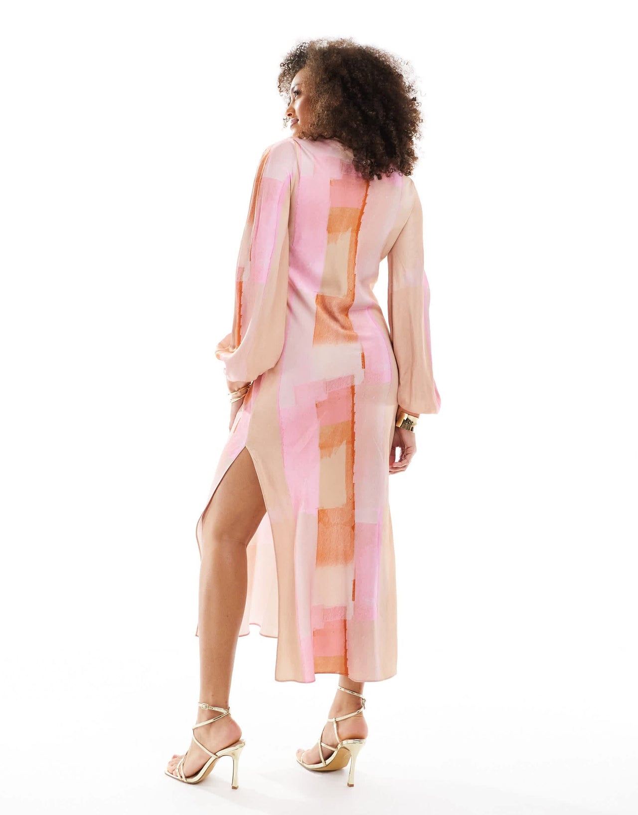 & Other Stories long sleeve satin maxi dress in pink print