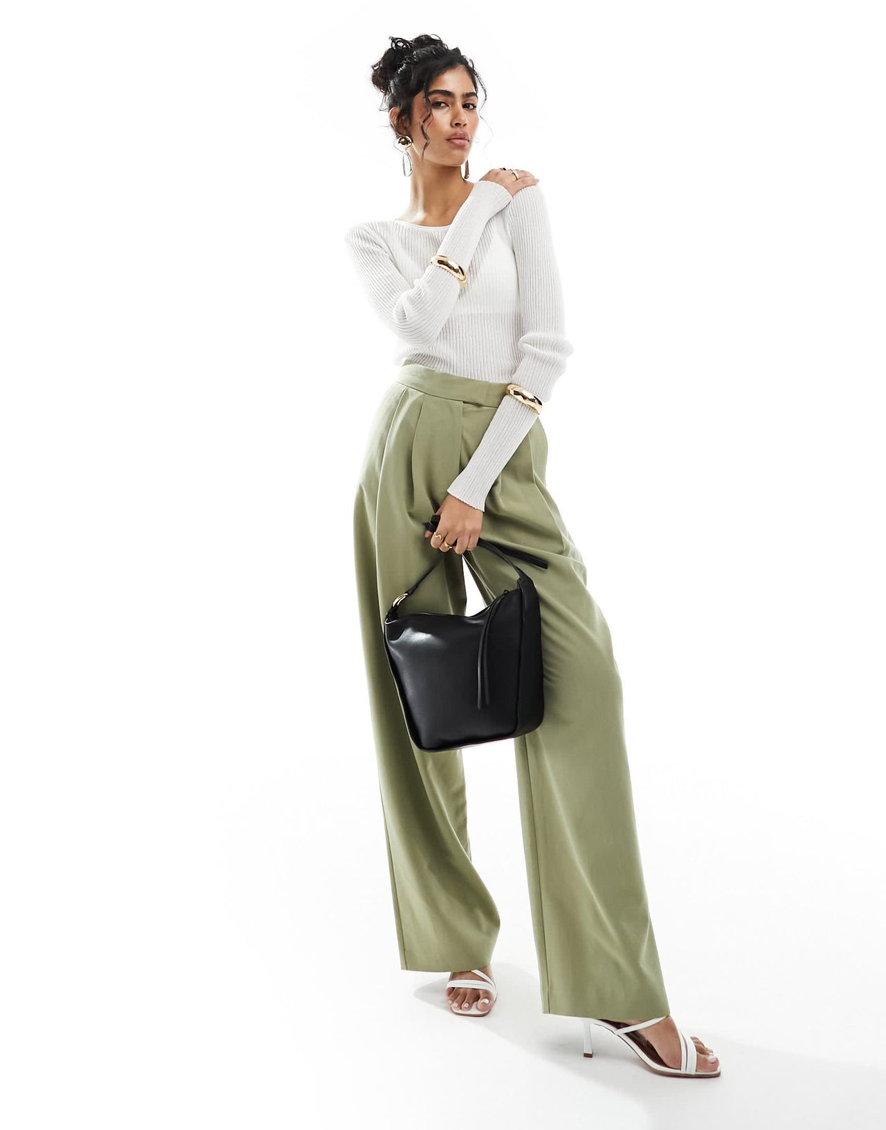 & Other Stories sheer knitted v neck long sleeve top in white