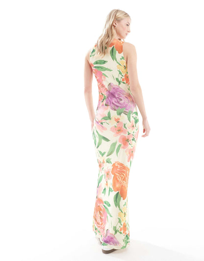 Vero Moda Tall sleeveless lettuce edge mesh dress in summer floral print
