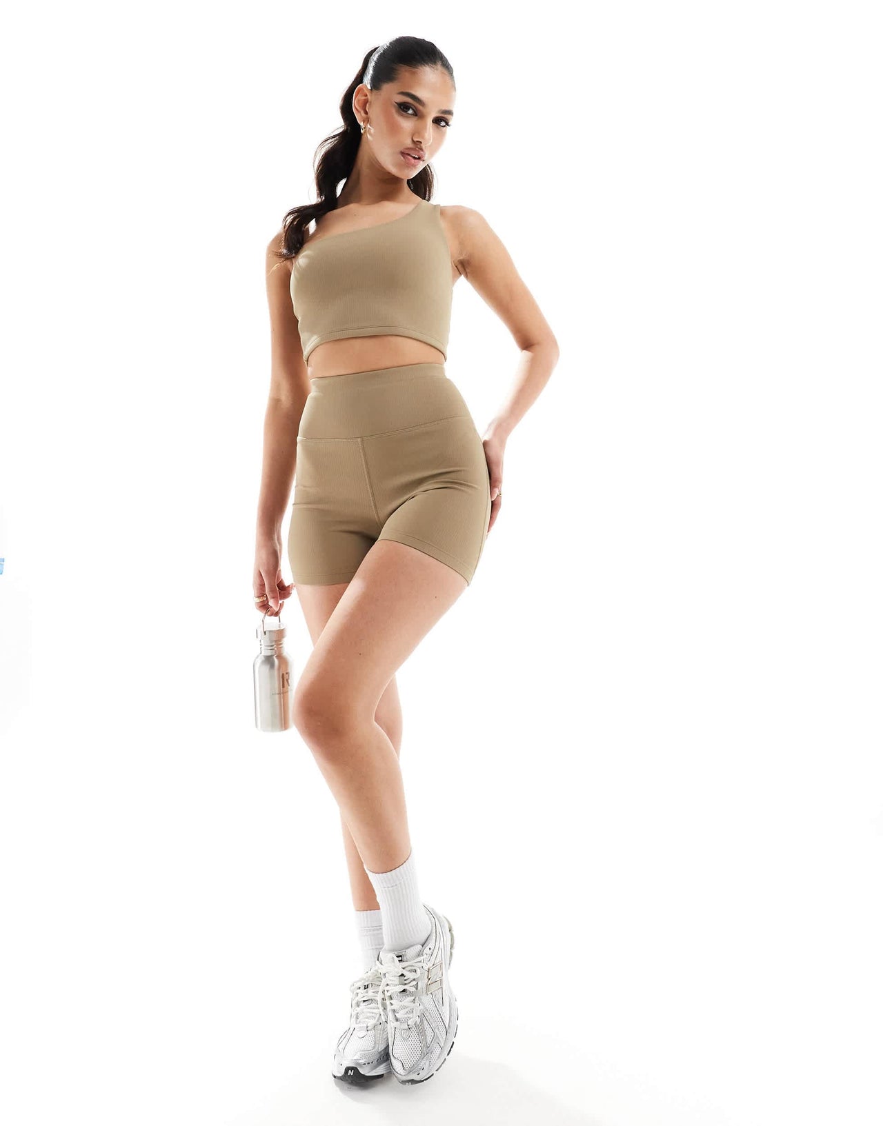 4505 active rib asymmetric vest top in beige