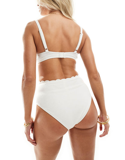 Peek & Beau Fuller Bust scallop high apex triangle bikini top in white crinkle