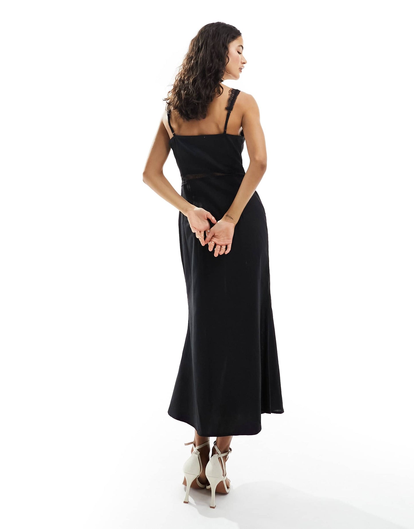 Never Fully Dressed linen lace maxi dress in black