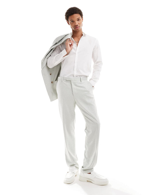 Twisted Tailor dogstooth double breasted slim suit trouser in sage green