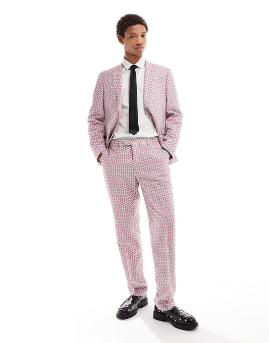 Twisted Tailor floral jacquard slim trouser in mauve