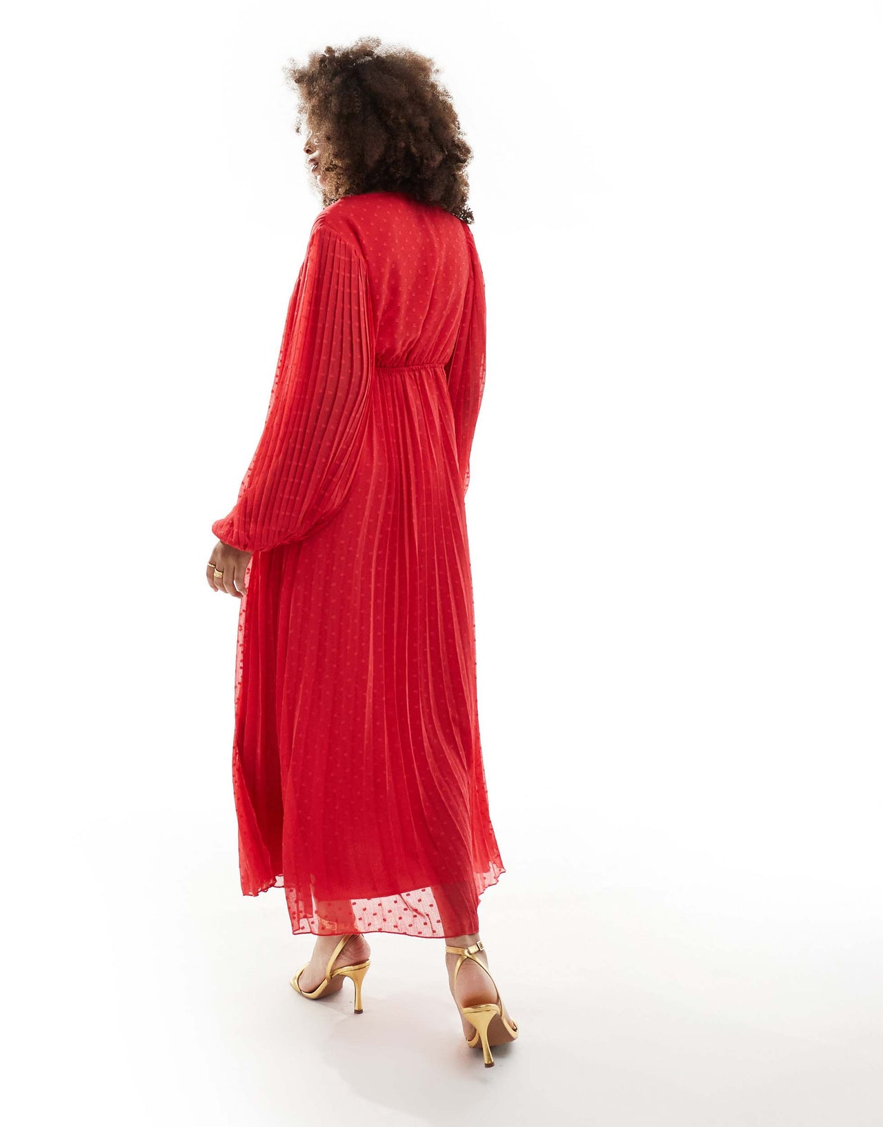 ASOS DESIGN pleated dobby chiffon wrap button detail maxi dress in red