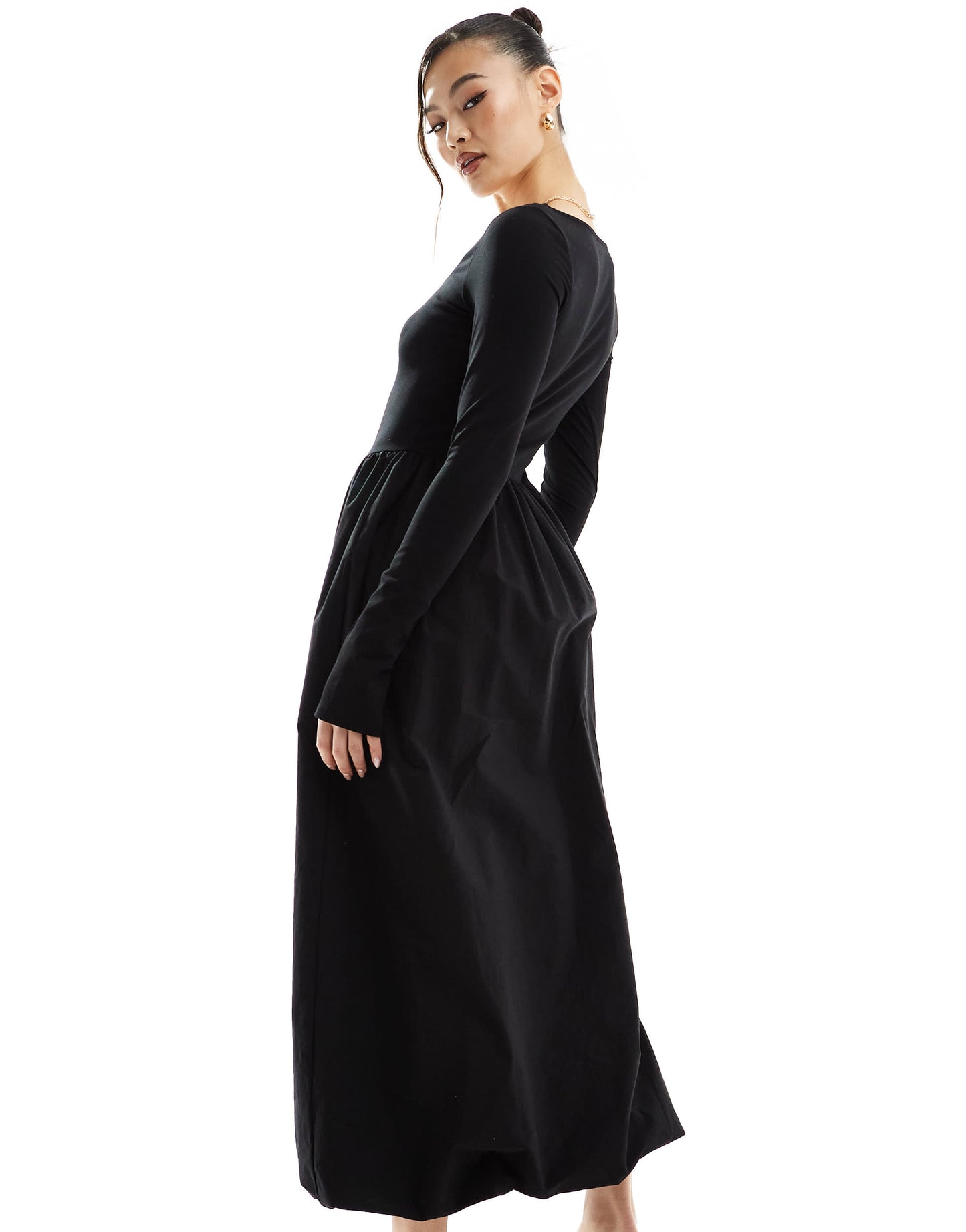 ASOS DESIGN square neck long sleeve midi dress with bubble hem in black