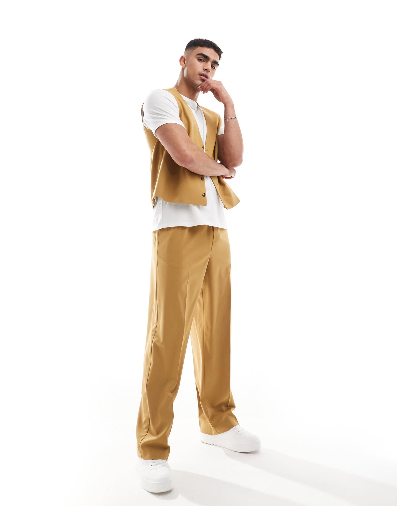 ASOS DESIGN smart co-ord pull on wide leg trouser in mustard