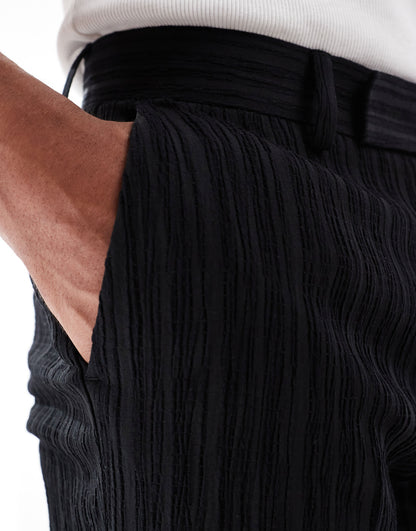 ASOS DESIGN straight leg suit trousers in black textured fabric