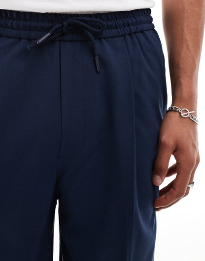 ASOS DESIGN smart co-ord wide leg trousers in navy with white side stripe