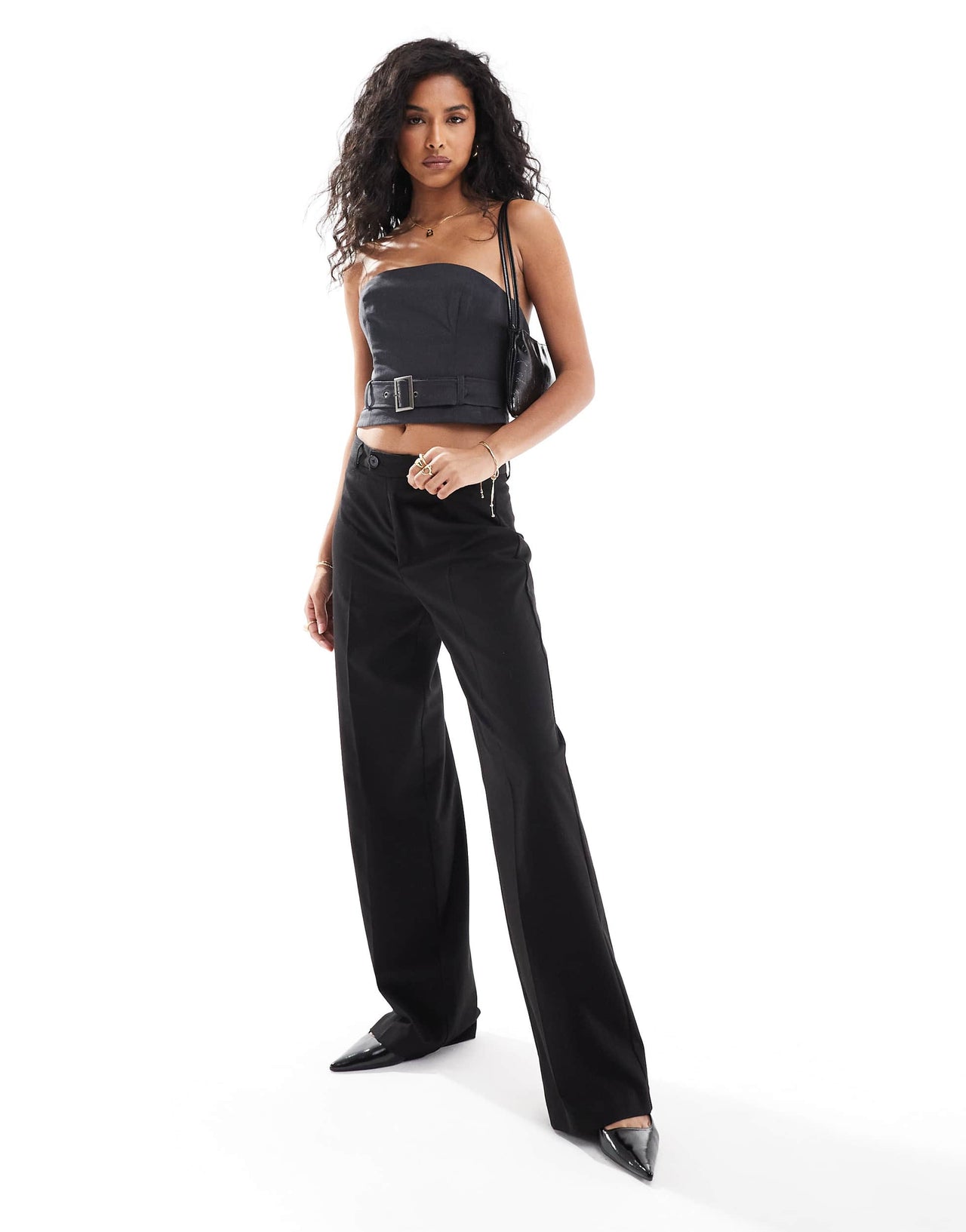 ASOS DESIGN tailored bandeau top with belt detail in charcoal