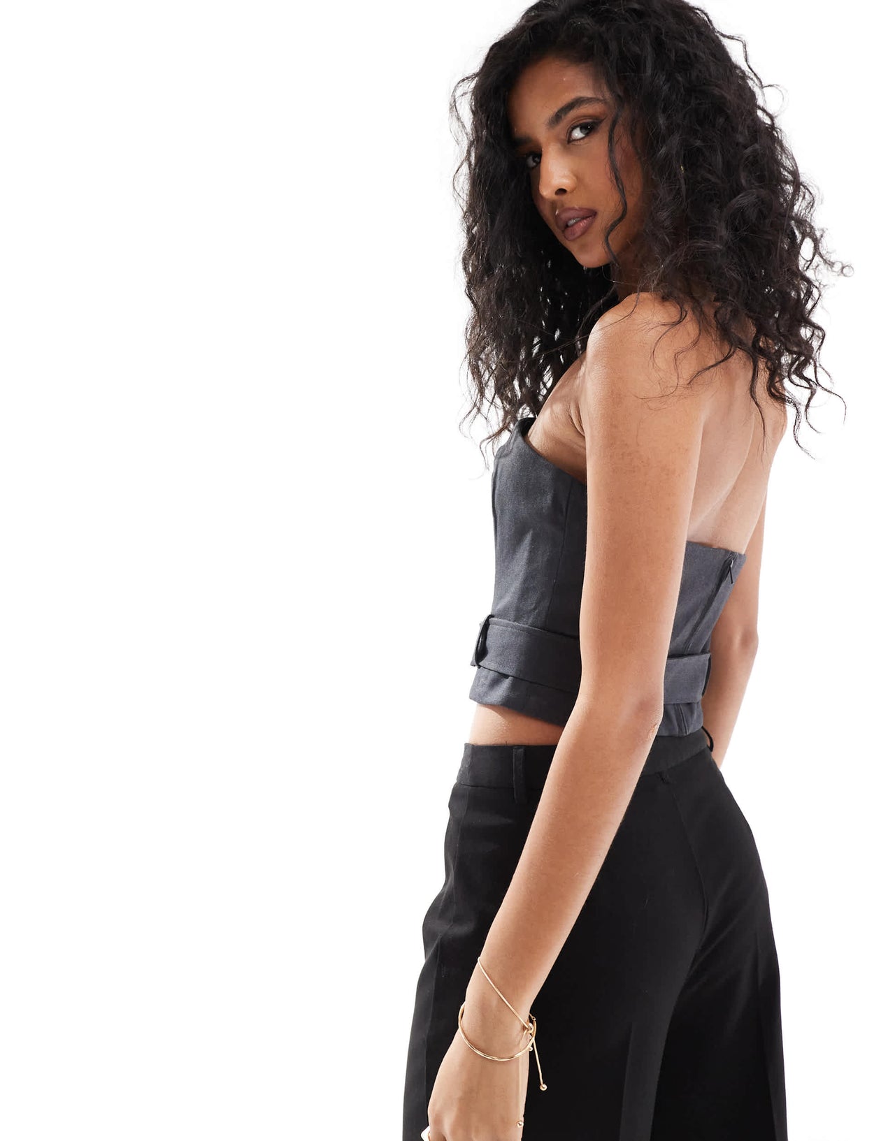 ASOS DESIGN tailored bandeau top with belt detail in charcoal