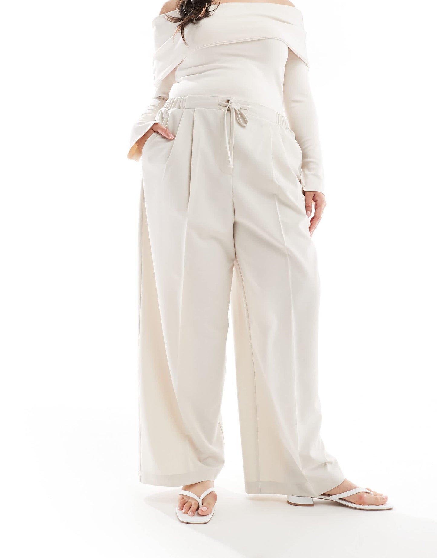 ASOS DESIGN Curve tailored pull on trousers in stone