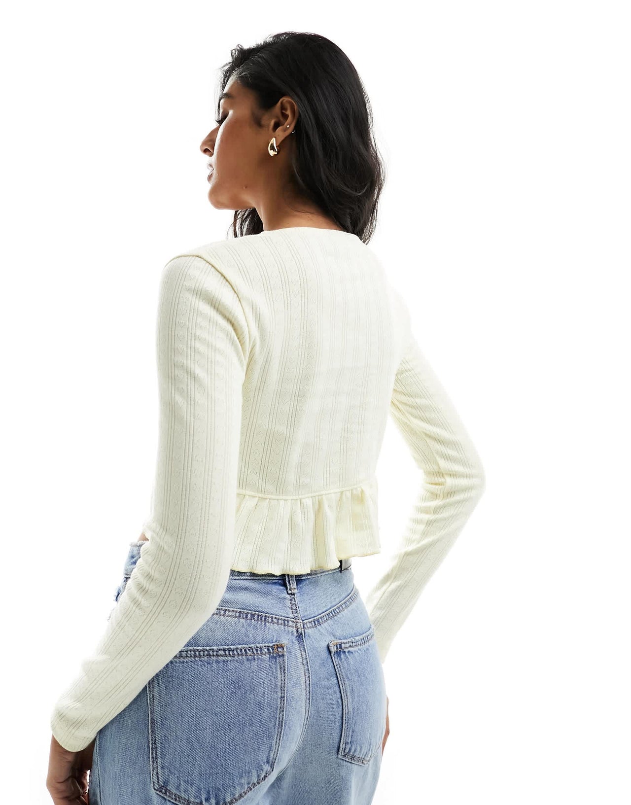 ASOS DESIGN cropped pointelle frill cardigan in lemon