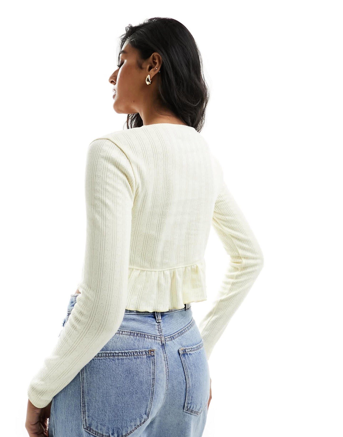 ASOS DESIGN cropped pointelle frill cardigan in lemon
