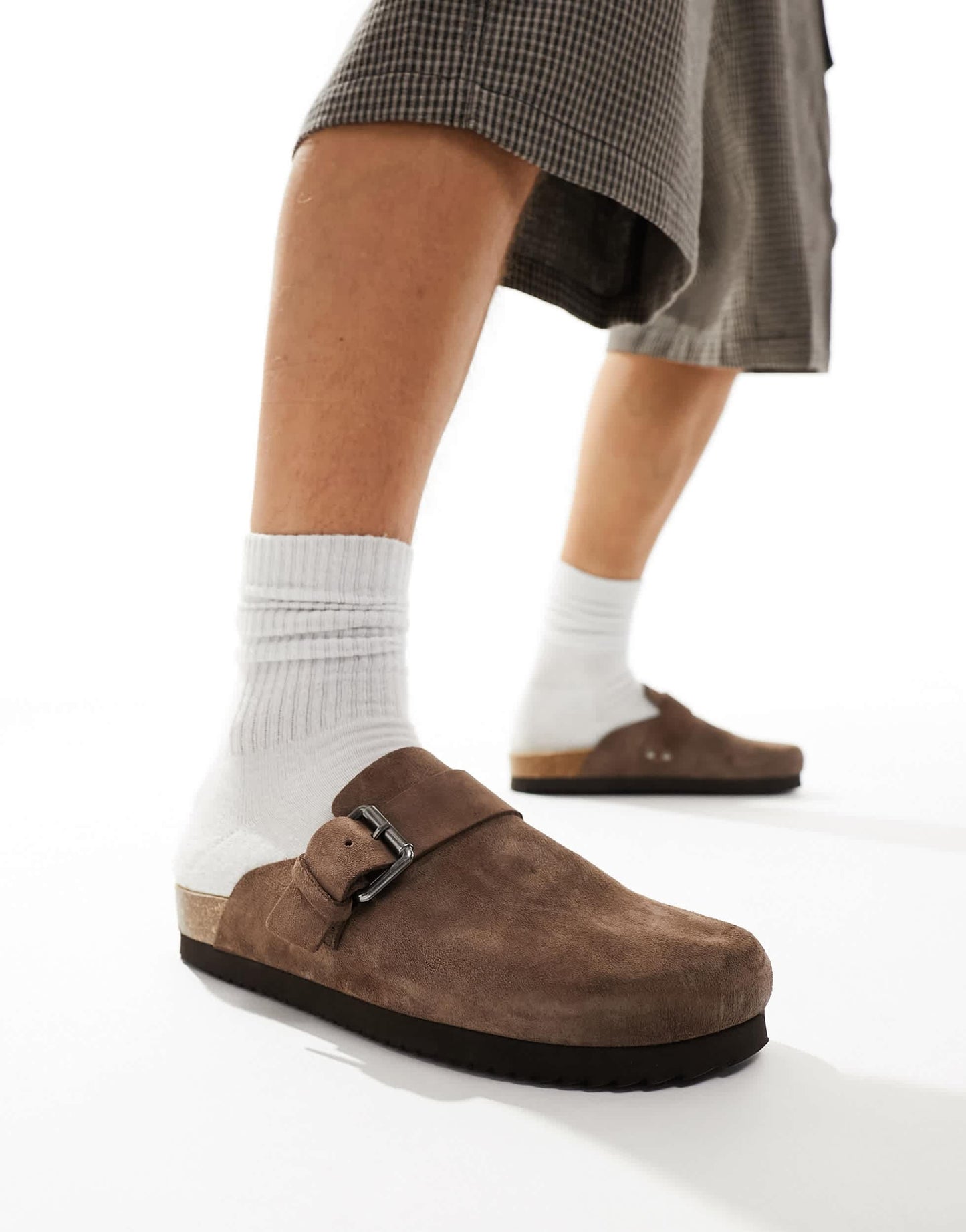 Bershka clog with buckle in brown
