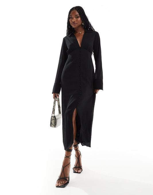 NA-KD button down midi dress in black