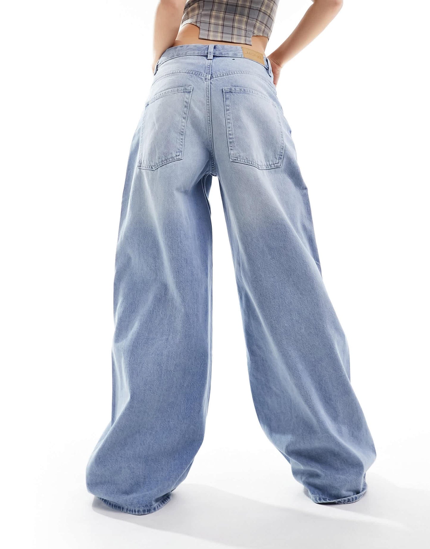 Monki Giga ultra loose fit low rise jeans in rad tinted blue
